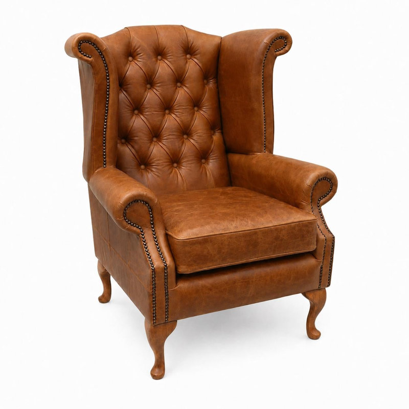 Upholstered Leather Armchair, Tan