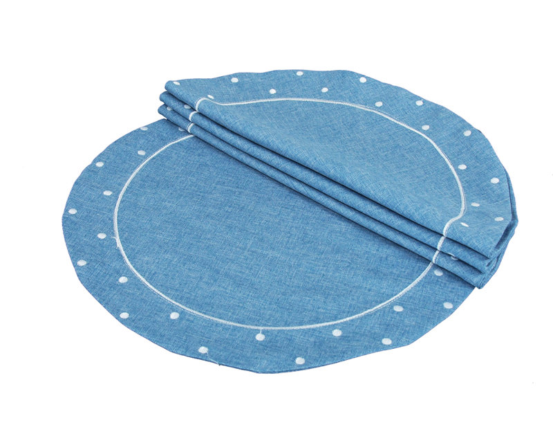 Breen Polyester Polka Dots Round Placemat, Chambray