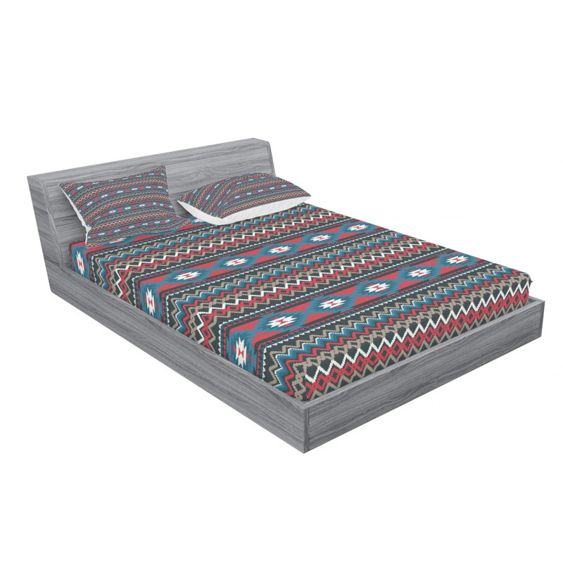 Microfiber Geometric Sheet Set, Queen Sheet Set with Fitted Sheet