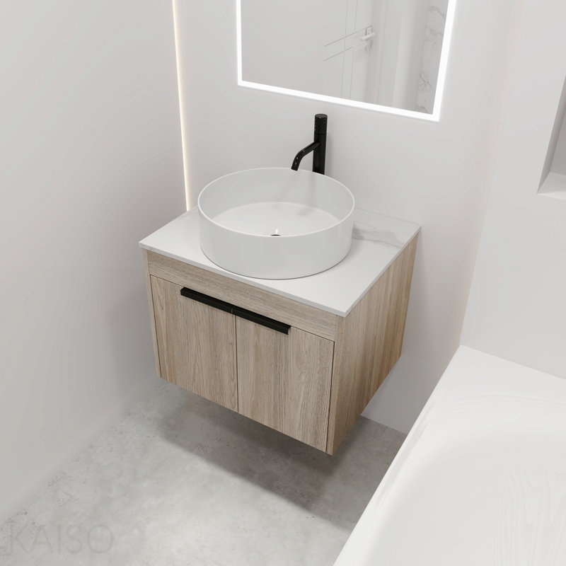 Ensemble de meuble-lavabo moderne 24 po avec lavabo en céramique 24 po. Ensemble de meuble-lavabo mural en chêne blanc avec porte à fermeture douce