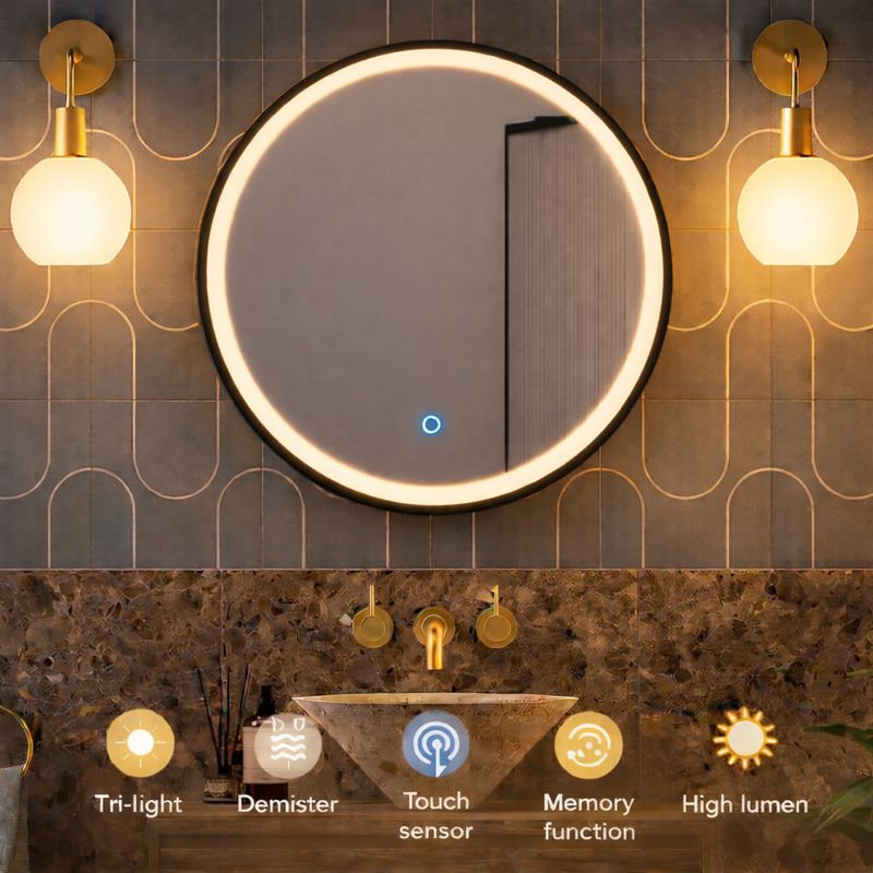 Aluminium Round Mirror, Black