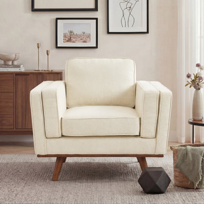 Chenille Armchair With Solid Wood Legs