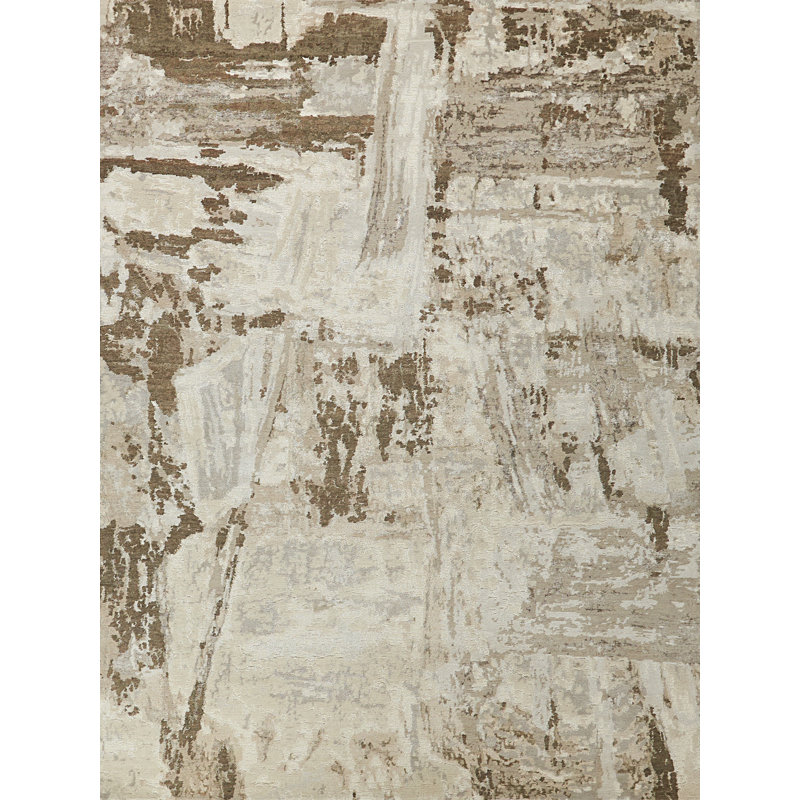 Luxury Laureno Hand Knotted Abstract Area Rug in Ivory/Beige, Rectangle 8' x 10'