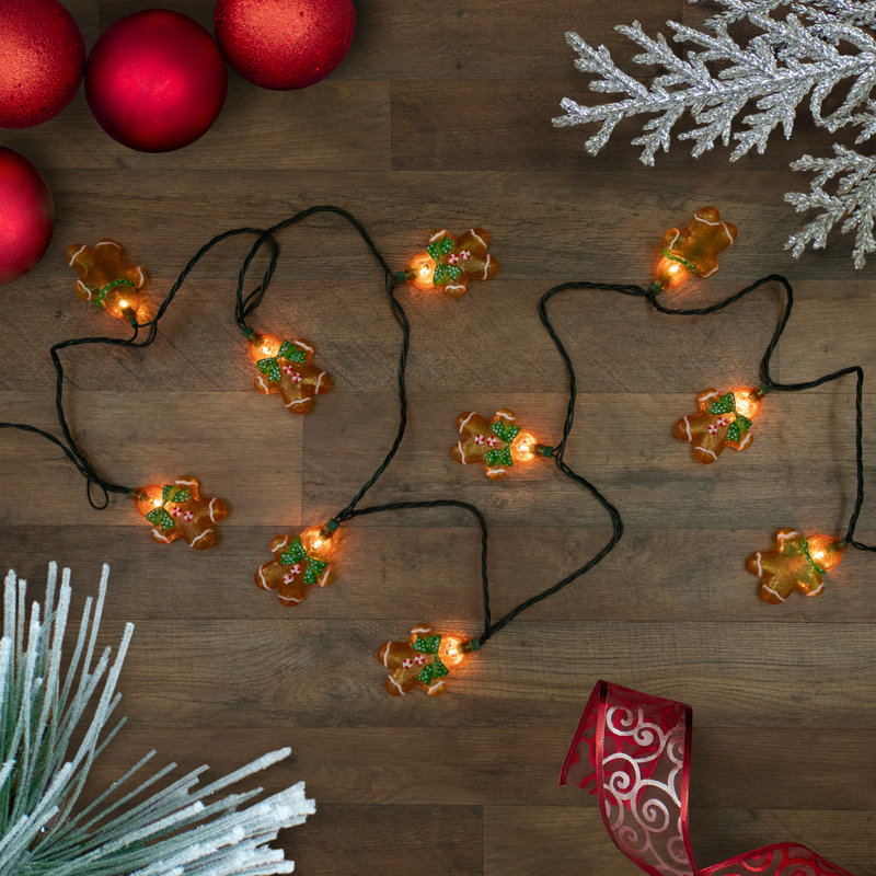10ct Gingerbread Man Christmas Lights Clear Lights Green Wire