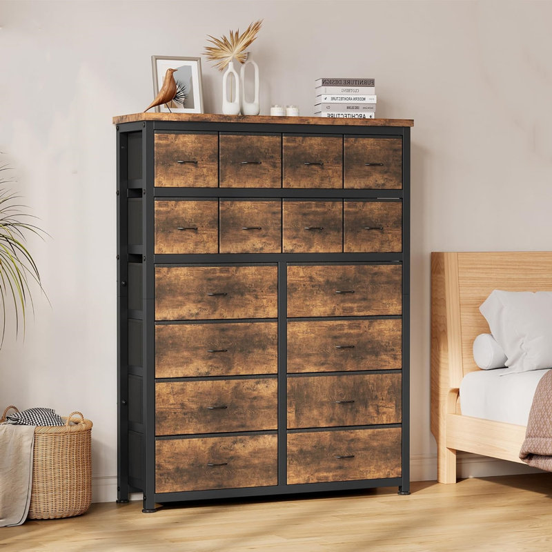 Aninye 16 - Drawer Chest of Drawers, Brown, white and pink