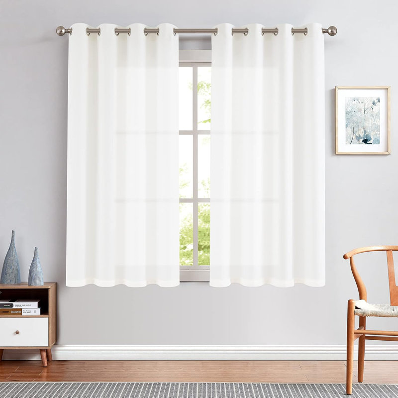 Linen Textured Casual Weave Grommet Curtains, 50" W x 63" L, White
