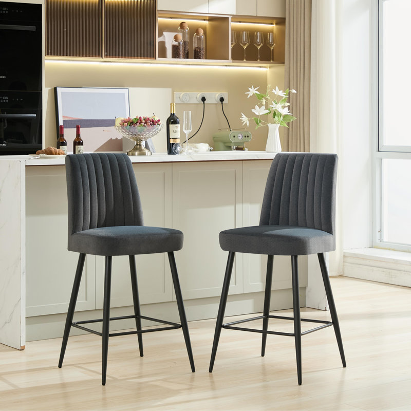 Ensemble de 2 tabourets de bar, polyester gris foncé, structure en métal, hauteur 39,76 pouces, design contemporain