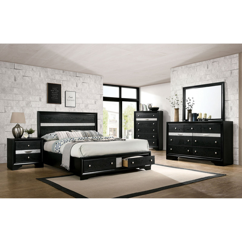 Zigler Platform Bed with Footboard Drawers, Queen, Black