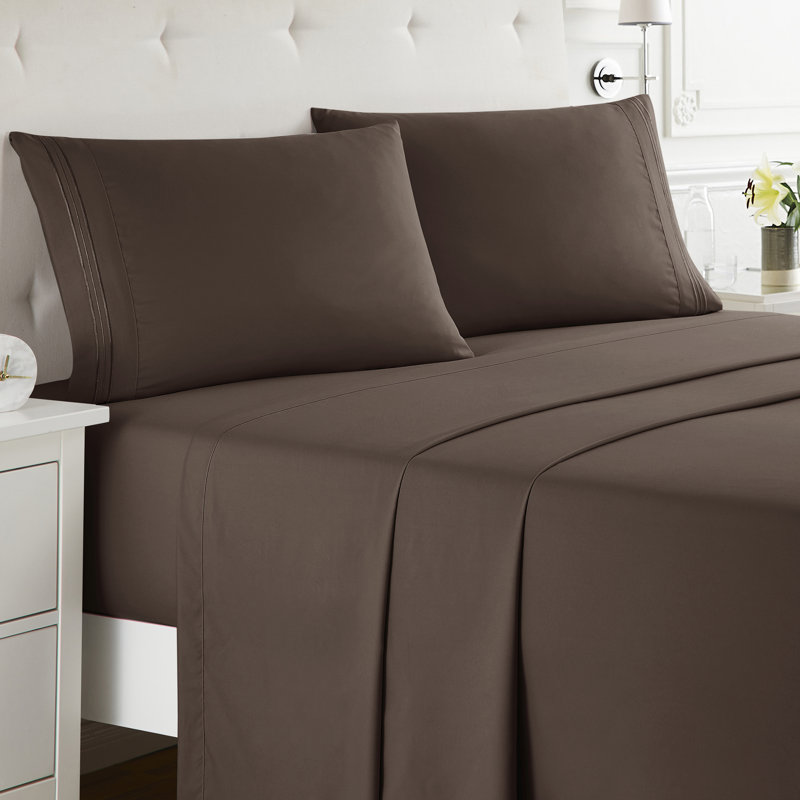  Ensemble de draps double brossé de luxe pour hôtel avec draps et taies d'oreiller très doux, Brun chocolat, Double XL