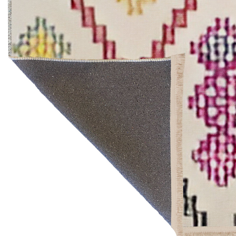 Tapis décoratif moderne à motif géométrique rose et beige, Rectangle 5 pi 1,02 po x 7 pi 6,55 po