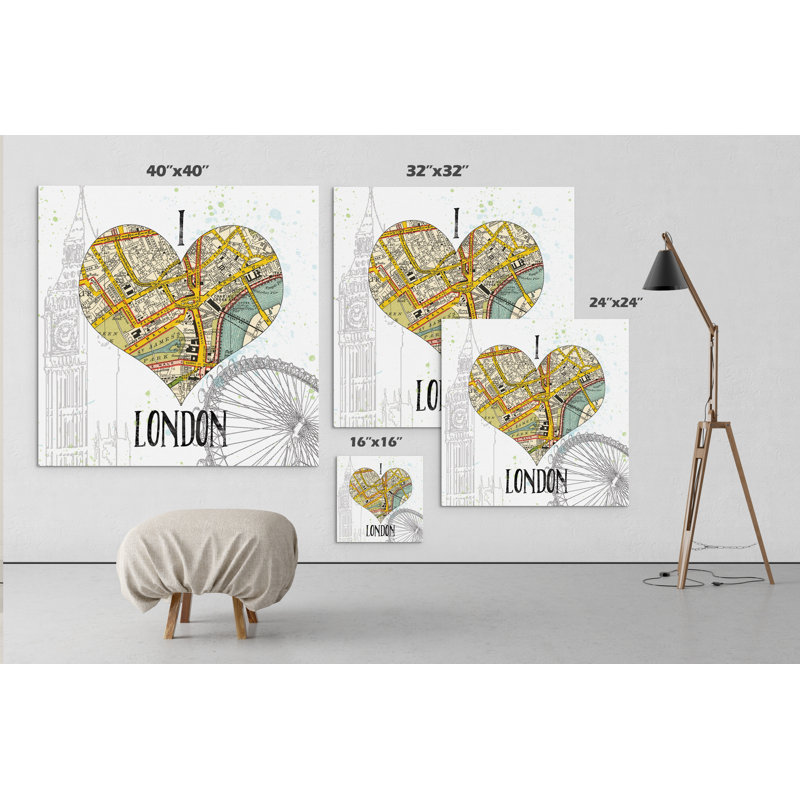 «I Love London Map», reproduction d'impression sur toile, H 16 po x l 16 po x P 1,5 po