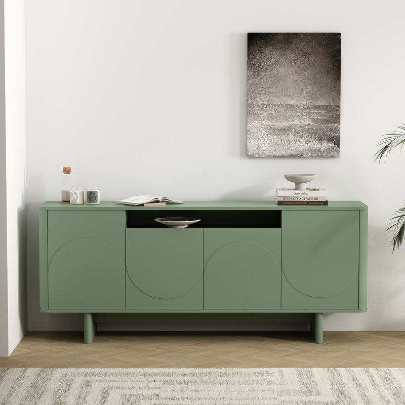 Ella 71" Modern Sideboard with 9 Adjustable Shelves in Sage Green, Sage Green