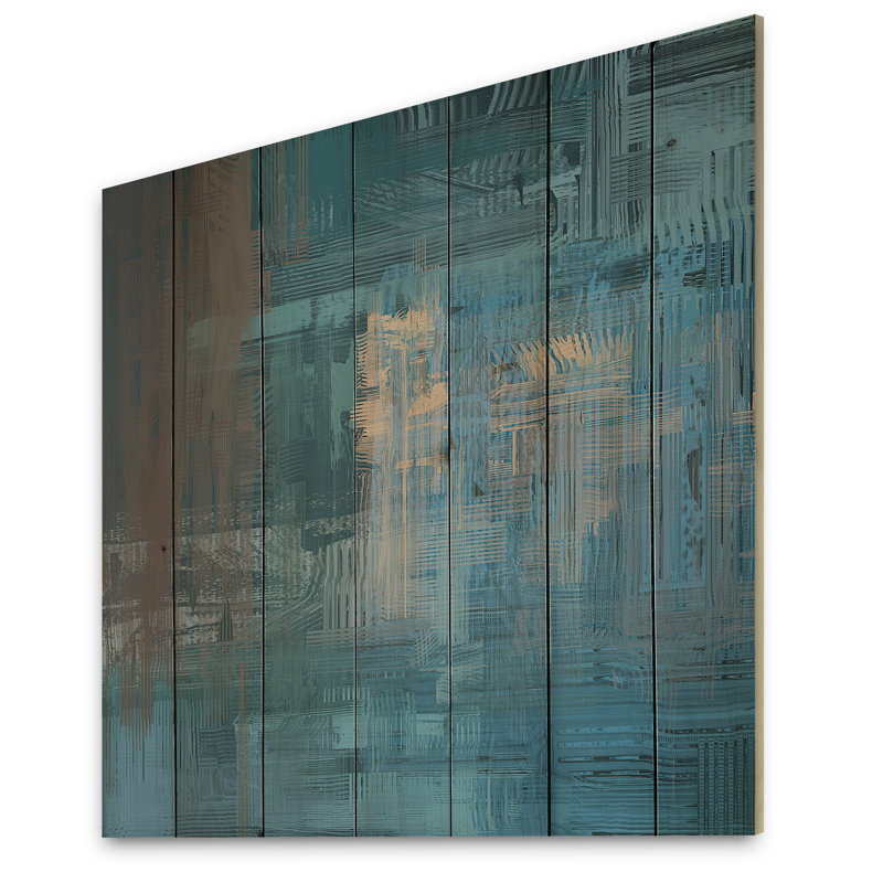 «Multi and Blue Frozen Grunge Art II», peinture sur bois sans cadre, H 30 po x l 30 po x P 1 po