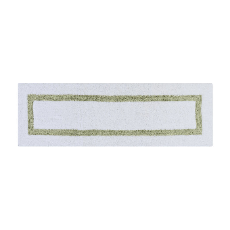 White and Sage Cotton Reversible Bath Rug Set