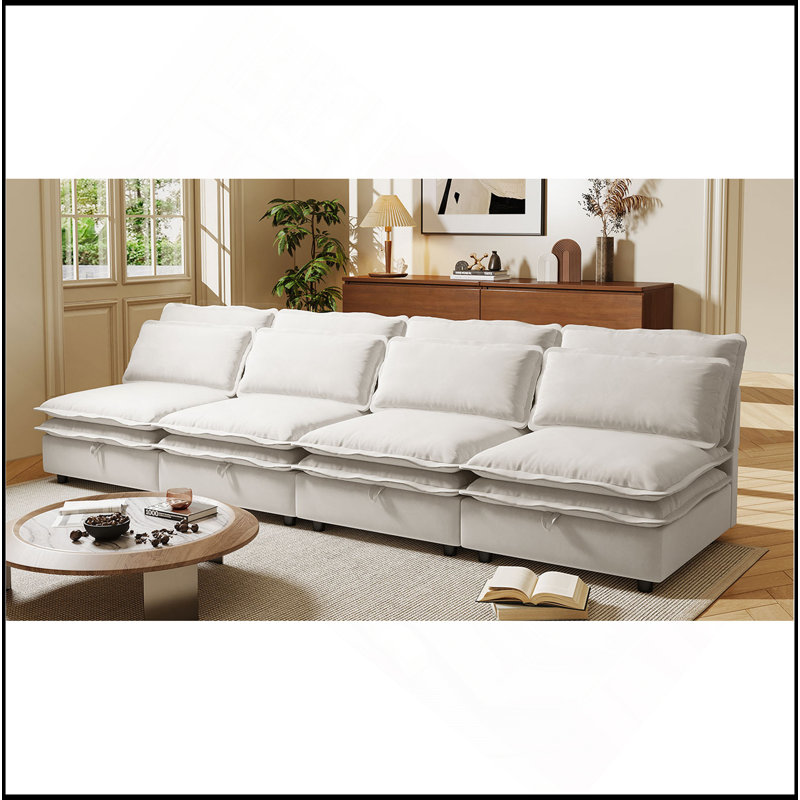 Canapé modulaire à deux couches, librement combinable, 4 places avec rangement, comprenant 4 coussins moelleux, parfait pour les salons, les bureaux et les appartements