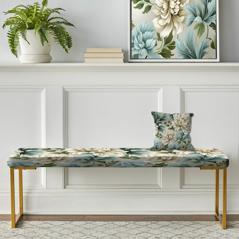 Petal Symphony Green Damask Harmony - Banc rembourré en damas doré