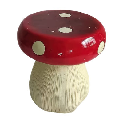 13.8 Inch Hand-Painted Resin Mushroom Garden Stool, Weatherproof Decorative Side Table Plant Stand for Indoor Outdoor Patio Lawn Yard Kids Seating