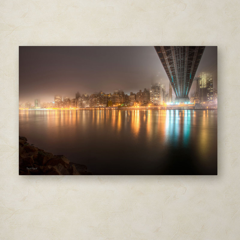 "Fog Under the Queensborough Bridge - Midtown" by David Ayash Photographic Print on Wrapped Canvas, 12" H x 19" W x 2" D