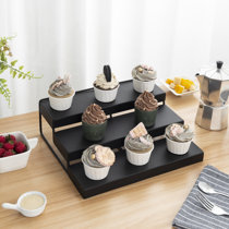 3 Tier Rectangular Dessert Display Holder, Black Marble and Gold Metal  Cupcake Stand
