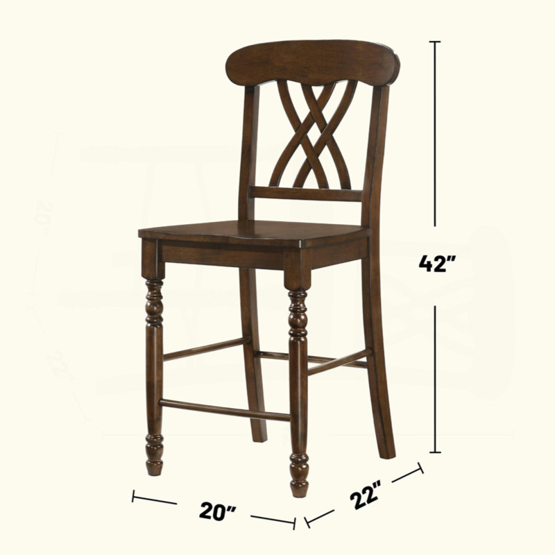 Ensemble de 2 chaises à hauteur de comptoir avec dossier en croix, noyer