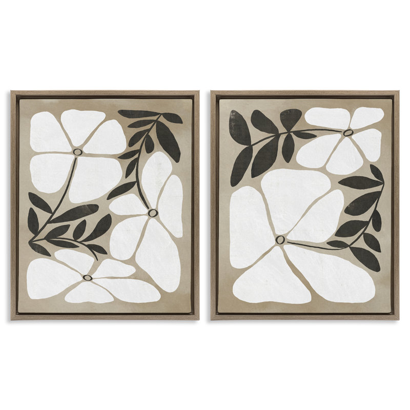Ensemble de cadres flottants 2 pièces Neutral Bohemian Flowers, design par Victoria Barnes, H 21 po x l 17 po