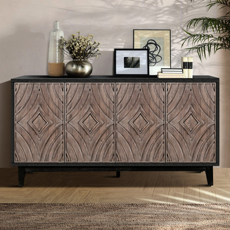 Buffet antique brun - rangement de cuisine de 60 po avec 4 portes et 2 tablettes réglables, style buffet de construction pour portes convexes, qualité