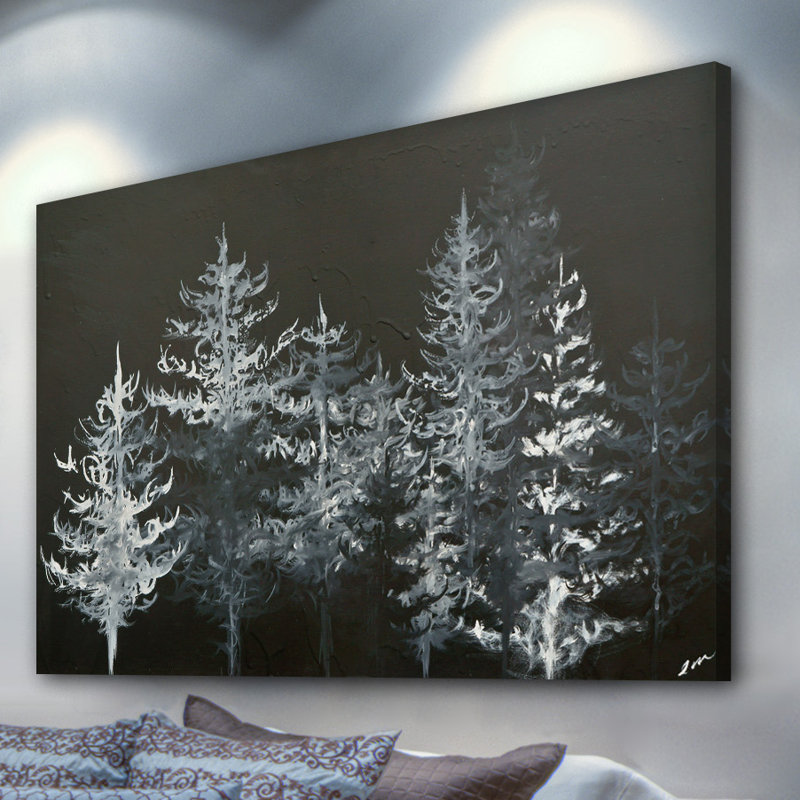 Trees in Moonlight Black and White Canvas Art Print