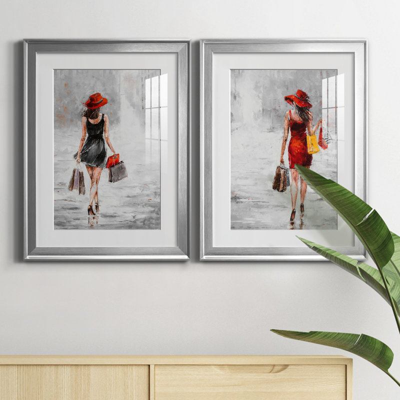 City City I - ensemble de 2 reproductions d'art, H 18,5 po x l 49 po x P 1,5 po, Papier avec cadre argenté, Blanc