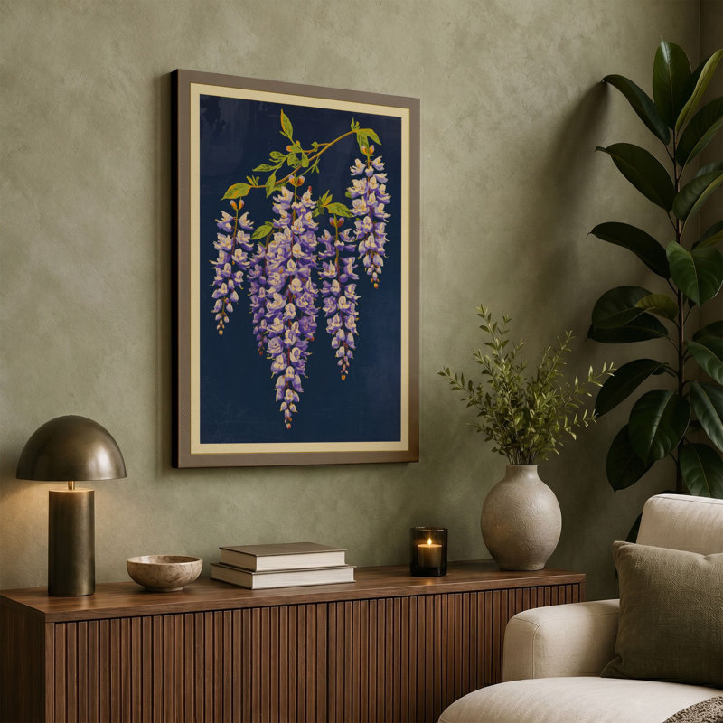 Cascading Wisteria Japandi - Wrapped Canvas, 36x24 - 91.4 x 61.0 cm, Ochre Border