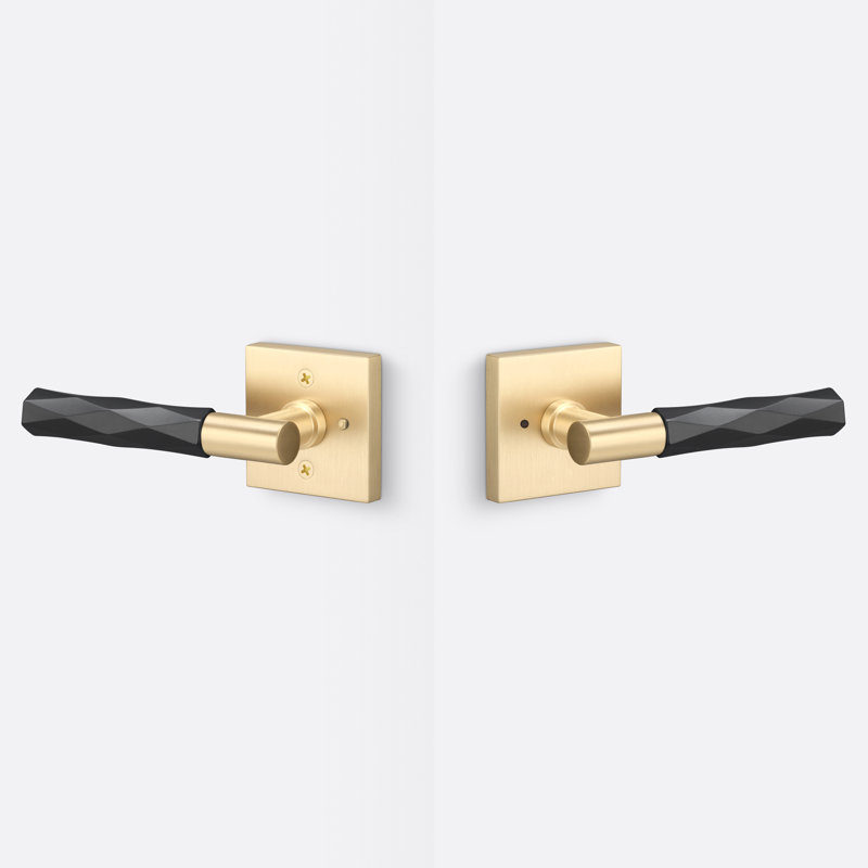 Aspra Square Privacy Rosette, Vertex Grip, Satin Brass/Matte Black