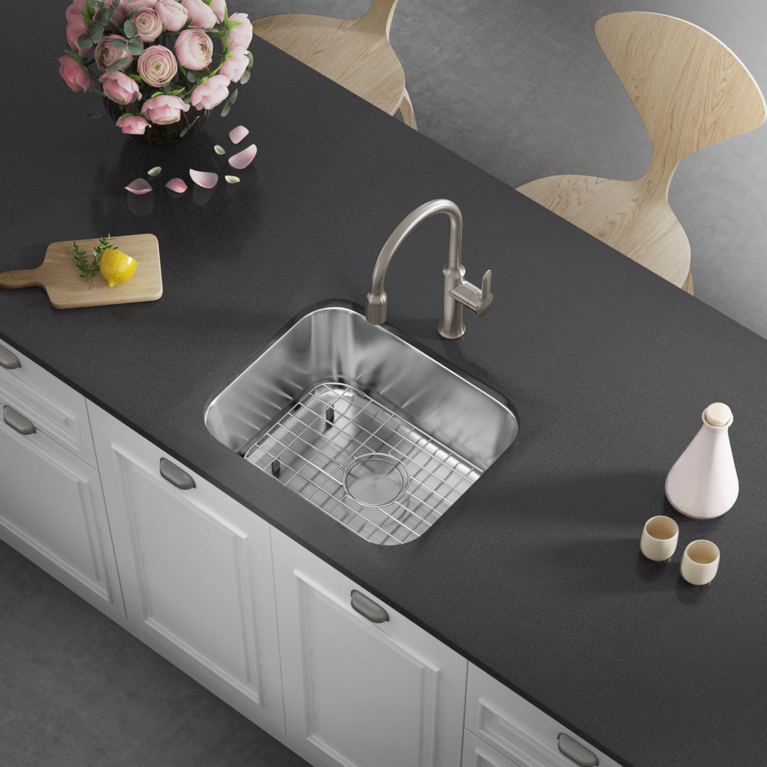 23" L x 18" W Undermount Kitchen Sink with Basket Strainer and Sink Grid Allora USA Stainless Steel 
