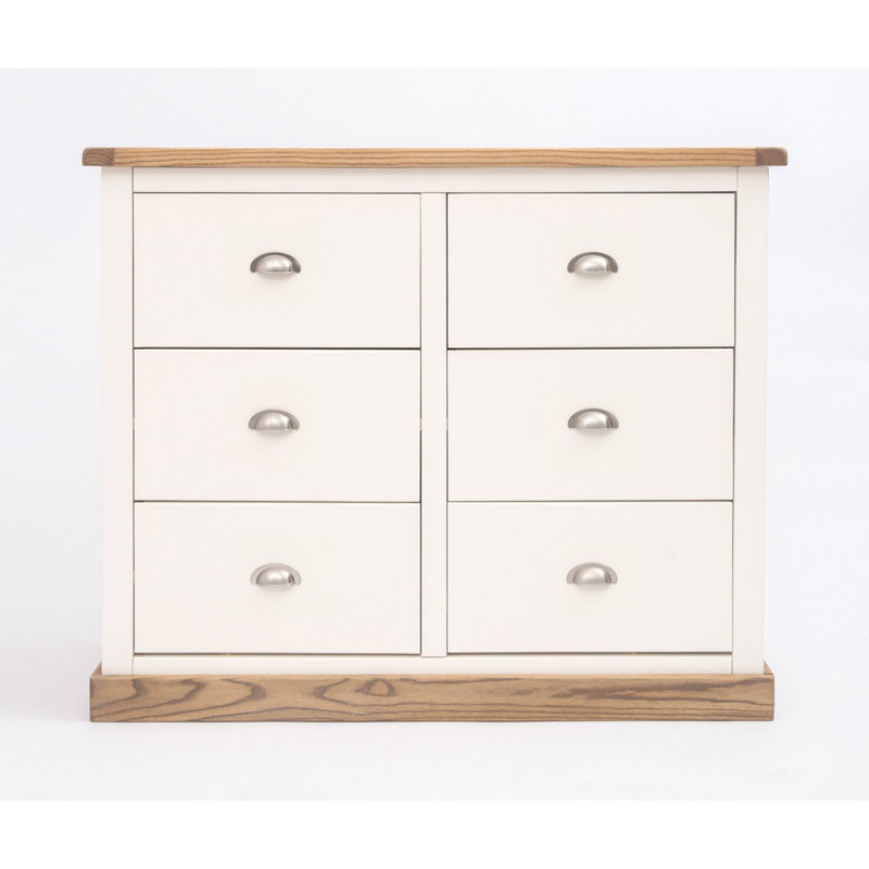 110 cm W Chest of 6 Drawers, Waxed Oak