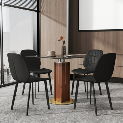 Nexus 5-Piece Modern Square Tempered Glass Conference Table Set With 4 Leather Chairs