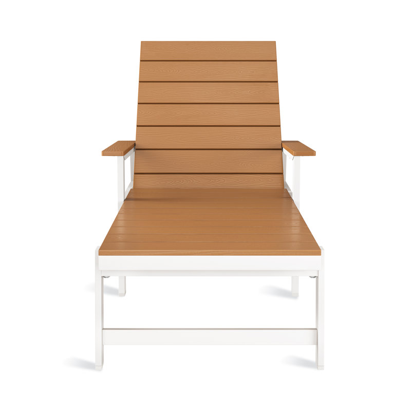 Oversized HDPS Plastic Adjustable Outdoor Chaise Lounge Chair With Wheel, Brown