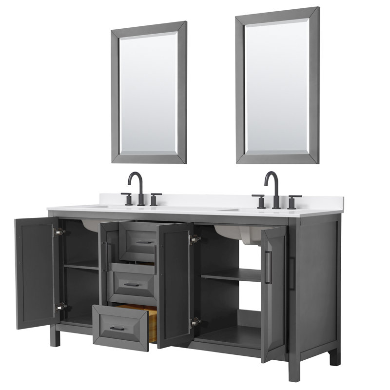 Daria 72'' W Vanity, Giotto Quartz, Matte Black, Gray