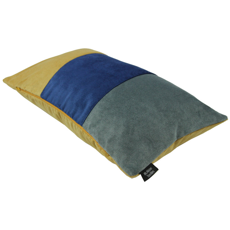 Epicurus Patchwork Rectangular Cushion, 30 x 50cm, Ochre/Navy Blue