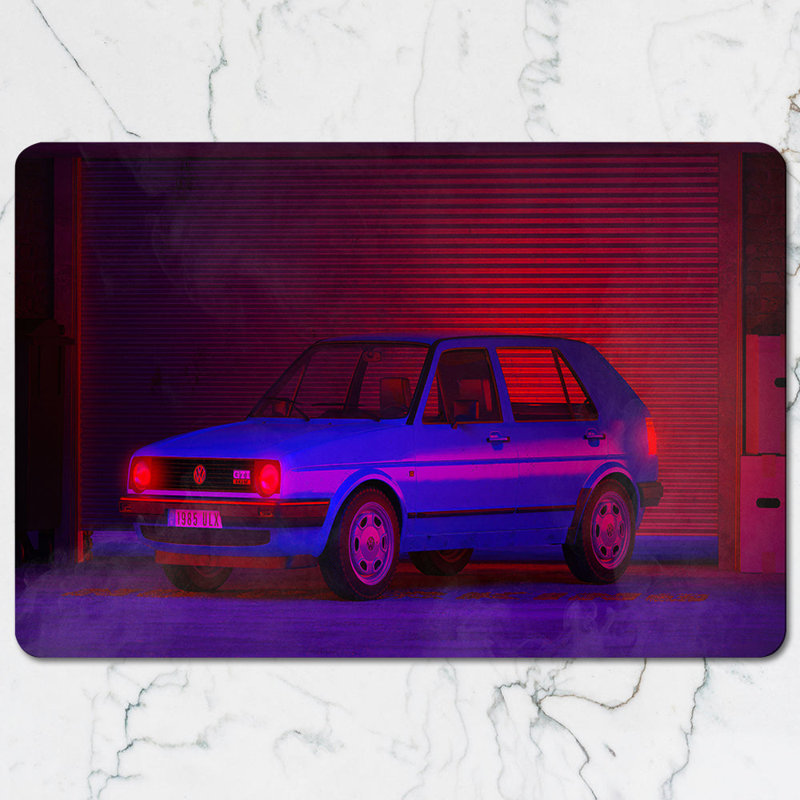 Neon Blue Car Artwork Placemat And Coaster Set For Dining