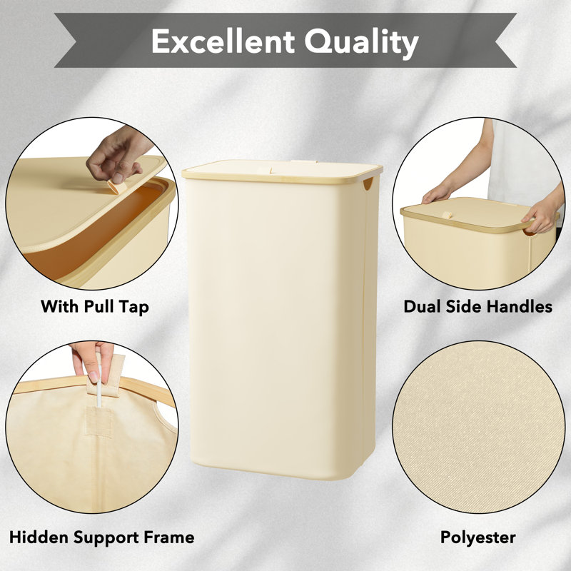 Laundry Hamper with Lid, 110L Large Collapsible Clothes Basket with Bamboo Handles for Bedroom, Bathroom, Dorm and Laundry Room