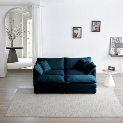 4 - Piece Upholstered Sectional Sofa, 1 - Piece Of 2 Seater Sofa And 2- Piece Of Ottomans , 2 Seater Loveseat Lounge With Ottomans , Chenille