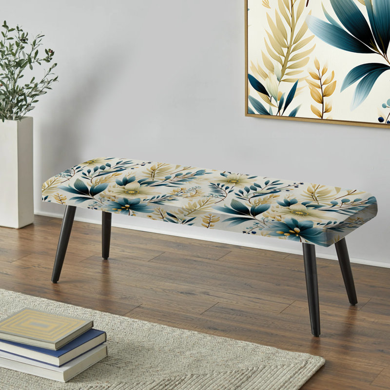 Coastal Neutrals Flowers Pattern I - Boho Upholstered Black Bench