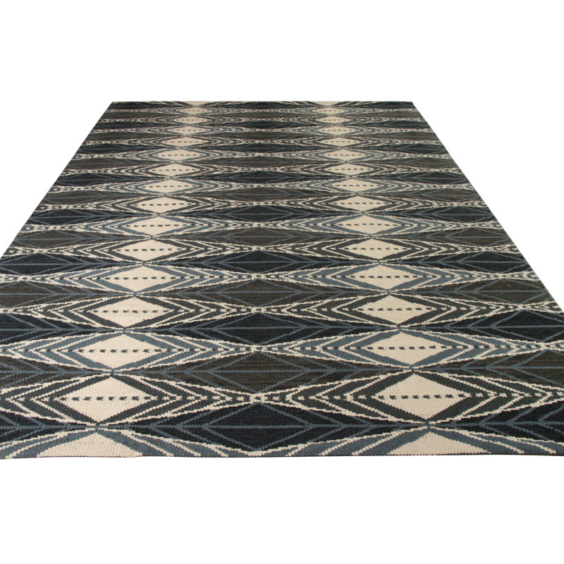 Scandinavian Hand Knotted Wool Geometric Area Rug, Rectangle 8' x 10'