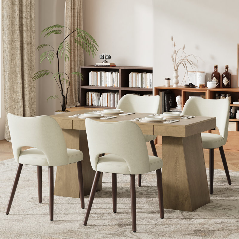 Ensemble table et chaises de salle à manger avec 2 tiroirs de rangement, Brun, Beige