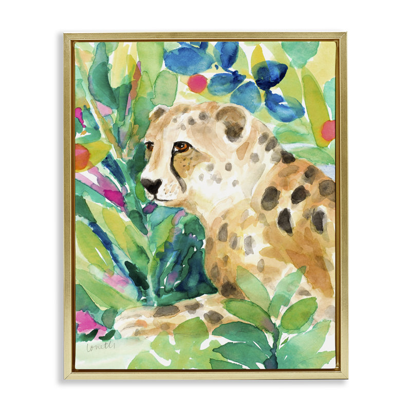 Cadre flottant vibrant Chillin 'Cheetah, design par Lanie Loreth, H 21 po x l 17 po, Cadre flottant métallique doré