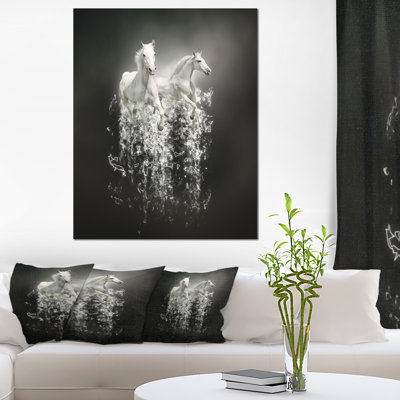 " Fantasy White Horses On Black "