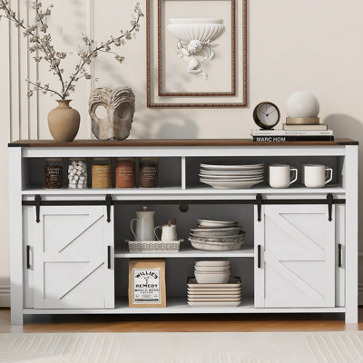 Armoire décorative, buffet avec porte de grange coulissante, buffet de ferme avec rangement ouvert pour le salon, le couloir, la cuisine, le bureau