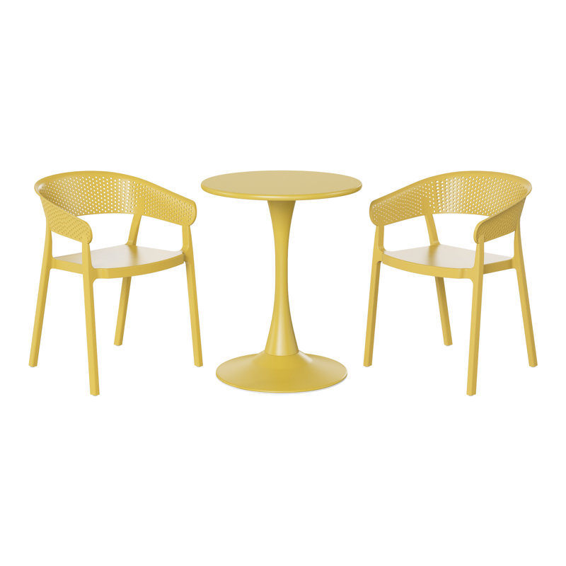 2-Person Outdoor Round Dining Set, Yellow, 28.5" H x 23.5" W x 23.5" D, 2