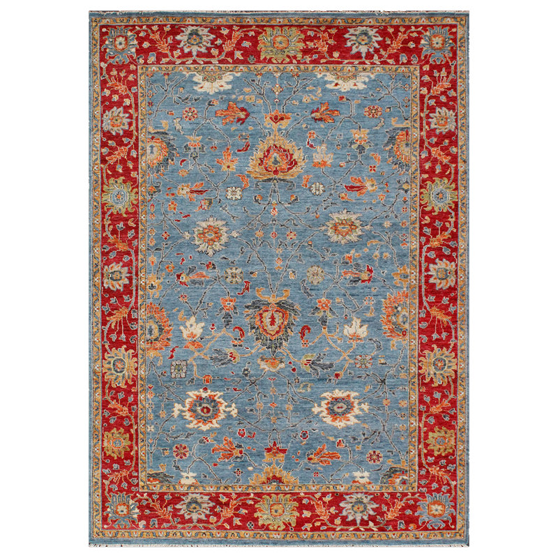 Wool Oriental Area Rug in Red, Rectangle 9' x 12'