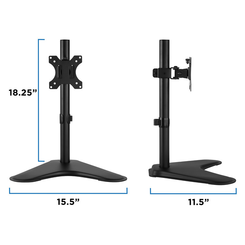 Black Adjustable Steel Single Monitor Stand with 360-Degree Rotation