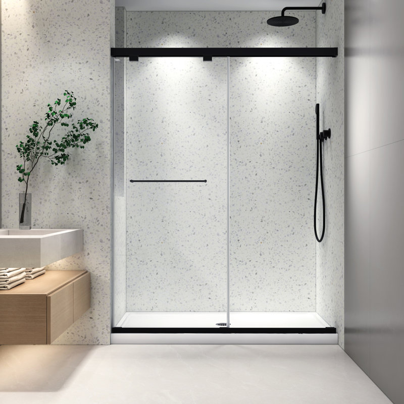 Matte Black Shower Door 6076 Inch - Double Sliding, 8Mm Tempered Glass, Nano Easy Clean, Adjustable , Sliding Cleaning, -Proof Defence Coating