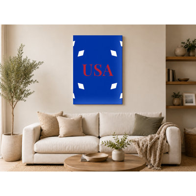 USA Football Nations Luxury Diamond Monogram — Brick Red Navy Blue White — Canvas Wall Art
